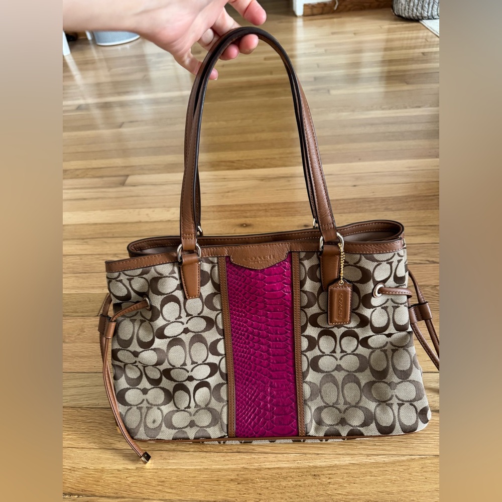 COACH Brown & Magenta Monogram Satchel Purse